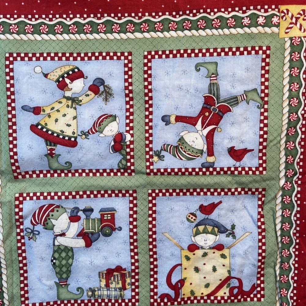 VTG Christmas Gift Bag 42x26 Reversible Cotton Drawstring Santa Holiday Decor